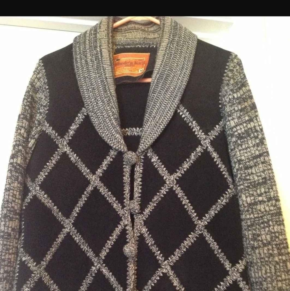 VINTAGE SWEATER/GENUINE SUEDE KNITTED SWEATER COAT  JACKET SIZE SMALL